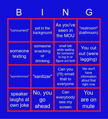Leadership Meeting 3/1/21 Bingo Card