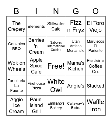 Cache Valley Restaurants 2 Bingo Card