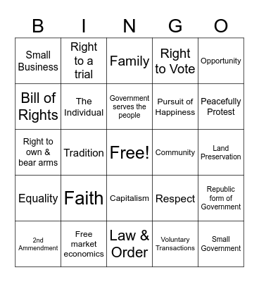 Republican Values Bingo Card