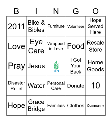 10 Years of Serving Hope! Bingo Card