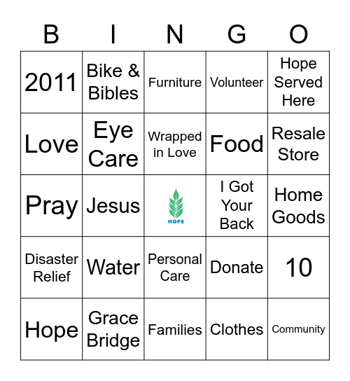 10 Years of Serving Hope! Bingo Card