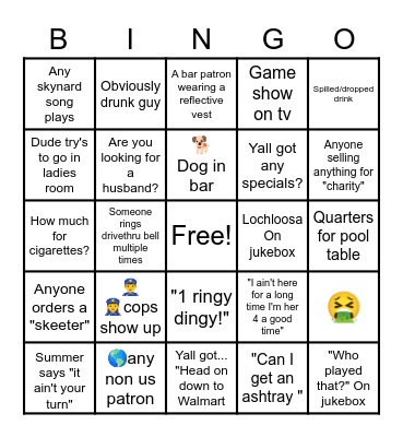 747 Bar Bingo Card