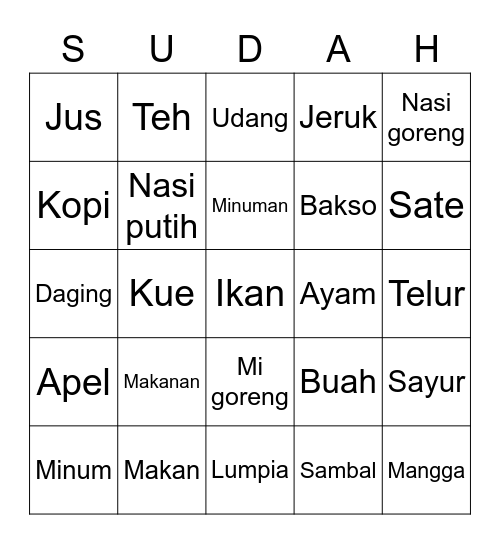 Makanan Indonesia Bingo Card