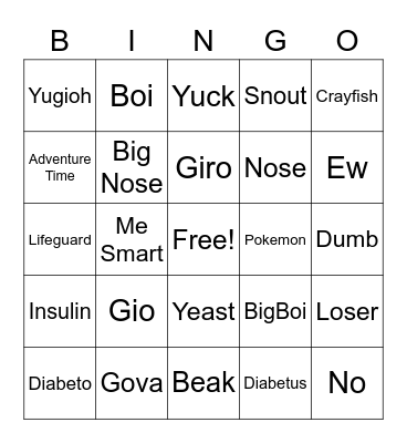 Gio's Birthday Bingo Card