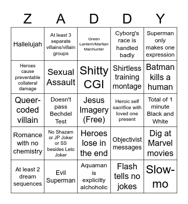ZSJL Bingo Card