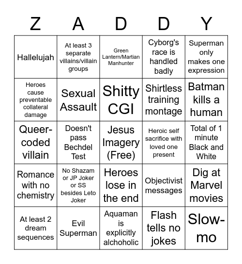ZSJL Bingo Card
