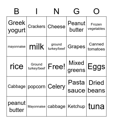 Grocery BINGO Card