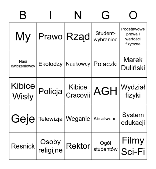 Po kim dziś będzie jebał Dulin Bingo Card