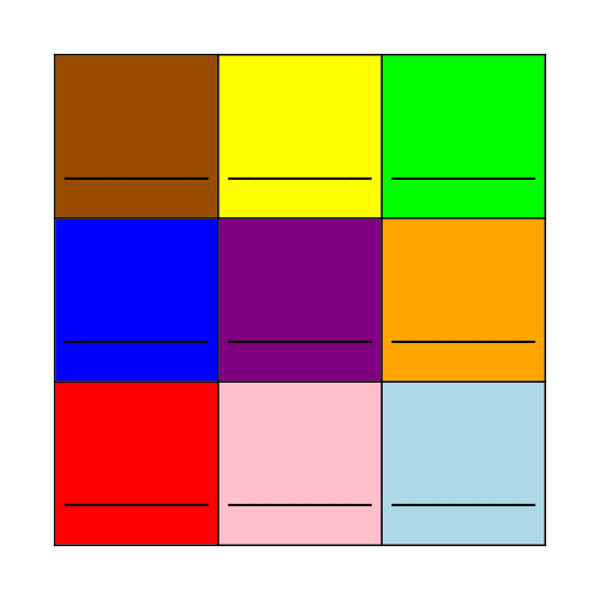 What colour do you like? Bingo Card