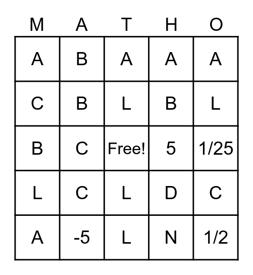 MOD 5 REVIEW "MATH-O" Bingo Card