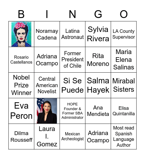 Latina History Makers Bingo Card