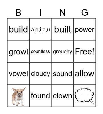 Phonics: ou and ow Bingo Card