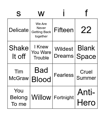 Taylor Bingo Card