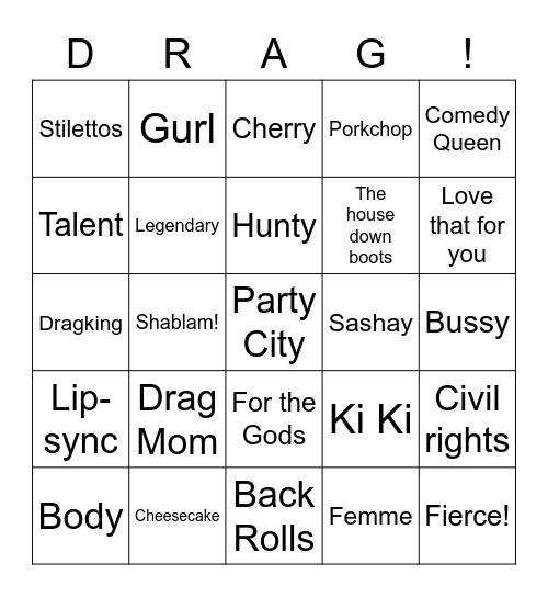 Gay Vocabulary Bingo Card