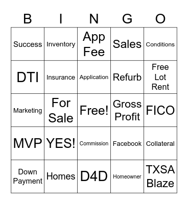 YES HOME SALES Bingo Card