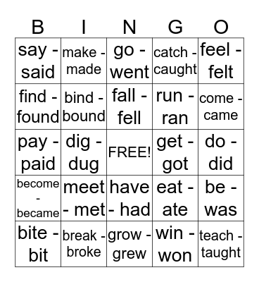 Irregular Past-Tense Verbs Bingo Card