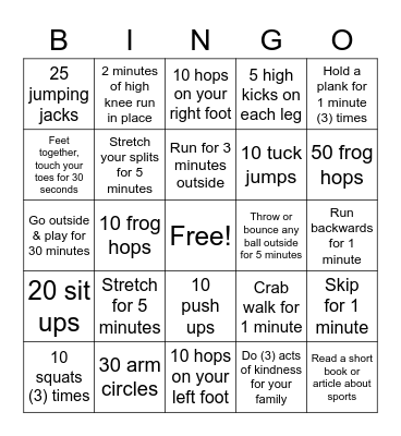 Patterson Elementary Panther Dash Bingo Card