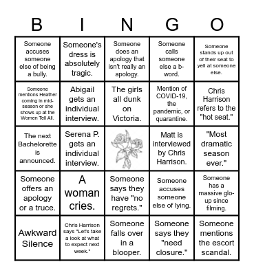 The Bachelor - Women Tell All 2021 Bingo Card