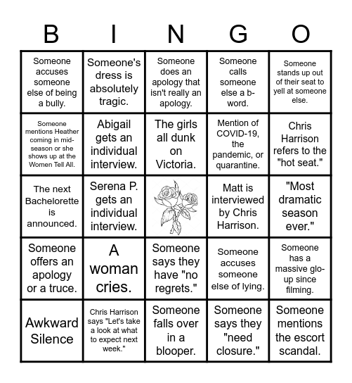 The Bachelor - Women Tell All 2021 Bingo Card