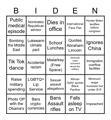 Biden Bingo Card