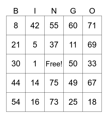 COVER ALL Bingo $ 9 BUY IN GIFT$ 60 Bingo Card