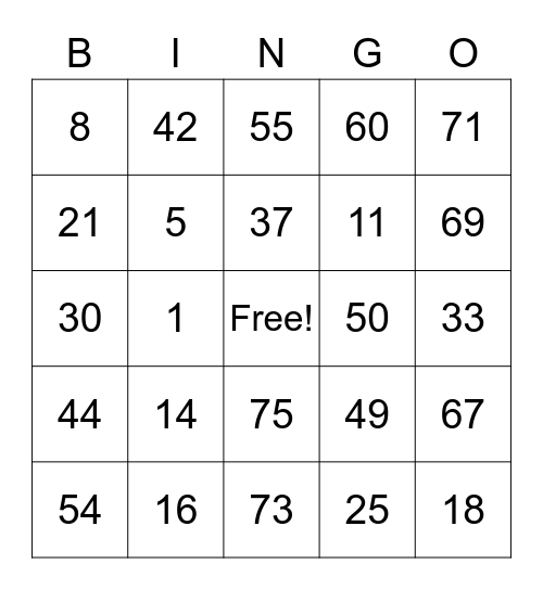 COVER ALL Bingo $ 9 BUY IN GIFT$ 60 Bingo Card