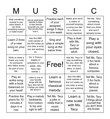 Music Madness Bingo Card