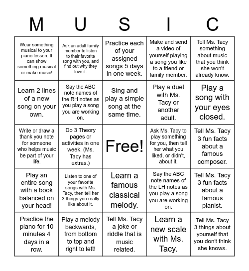 Music Madness Bingo Card