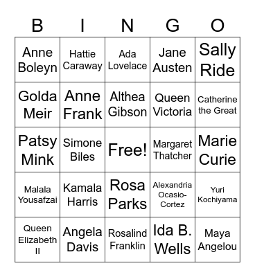 Rho Kappa Women's History Month Bingo Card