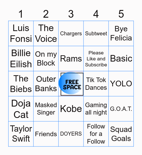 TEEN POP CULTURE Bingo Card