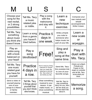 More Music Madness Bingo Card
