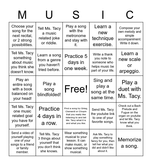 More Music Madness Bingo Card