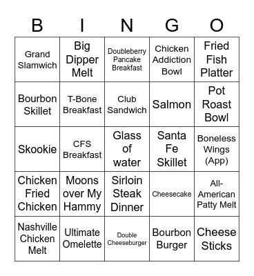 Denny's Bingo Card