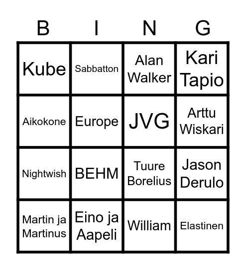Musiikki bingo Card