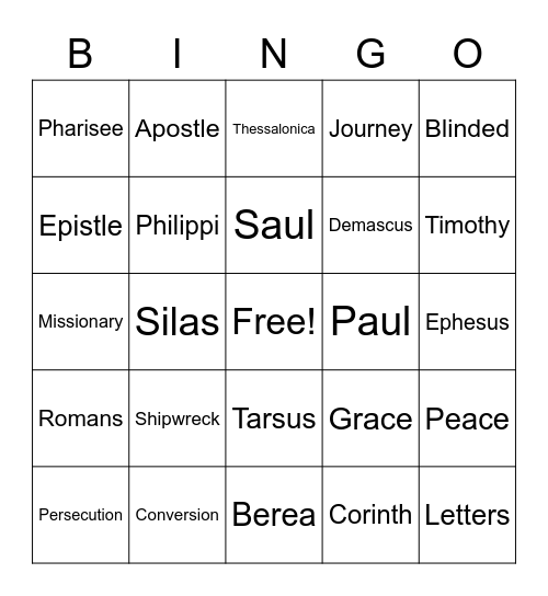 Life of Paul Bingo Card