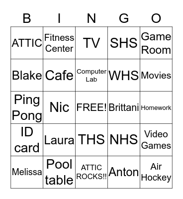 The ATTIC Bingo Card