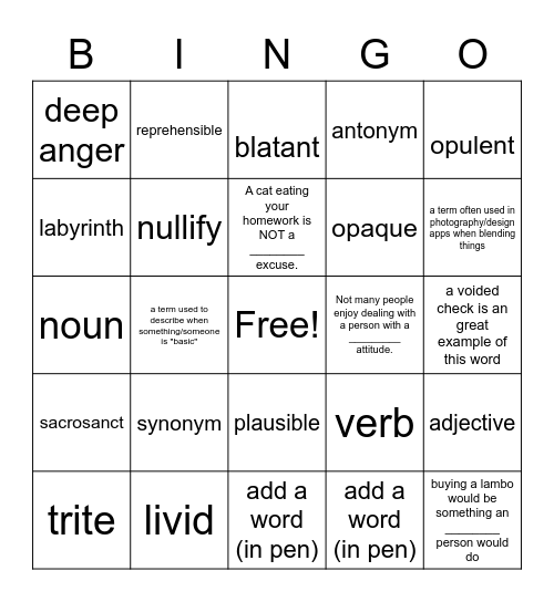 WoW 2-3 & 4 Practice Bingo Card