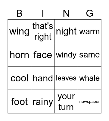 Chater 3 Vocabulary Bingo Card