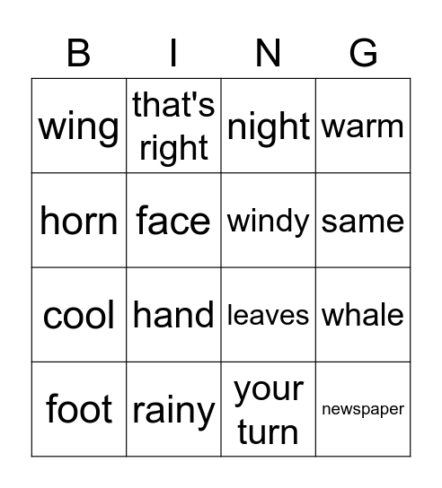 Chater 3 Vocabulary Bingo Card