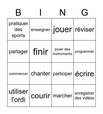 Activités à l'école Bingo Card