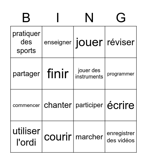 Activités à l'école Bingo Card