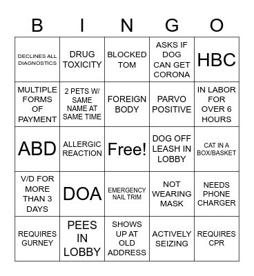 FULL MOON VET BINGO Card
