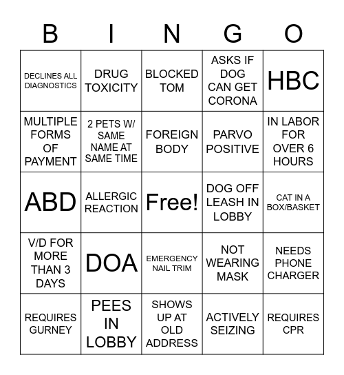 FULL MOON VET BINGO Card