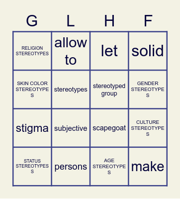 STEREOTYPES Bingo Card