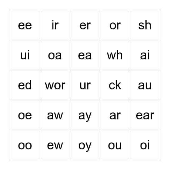 Phonogram Bingo 6 Bingo Card