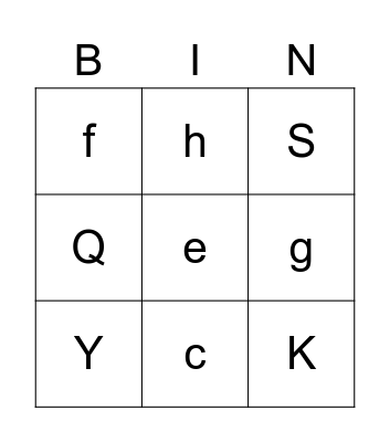 letters Bingo Card