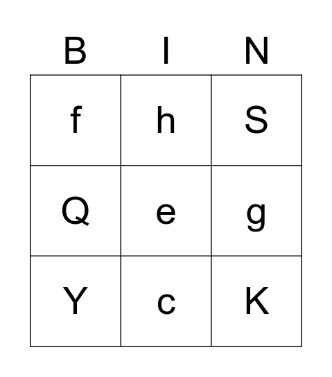 letters Bingo Card