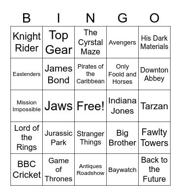 MNC Music Bingo - TV and Film Bingo Card