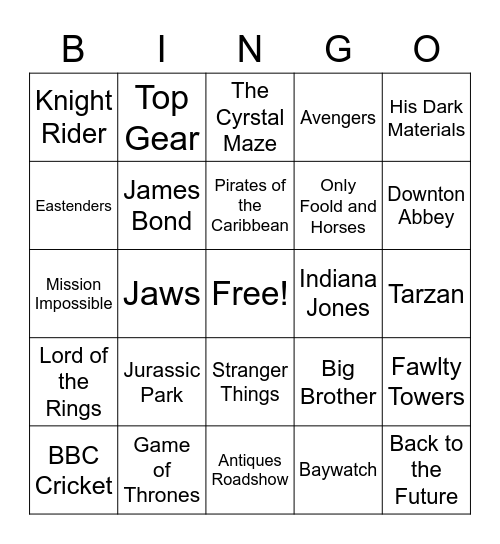 MNC Music Bingo - TV and Film Bingo Card