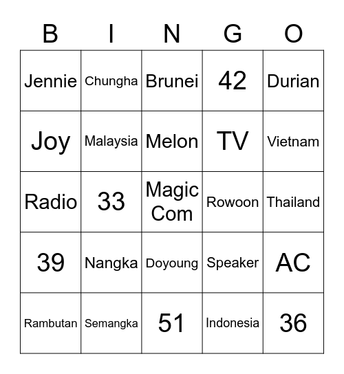 PINKYxFM Bingo Card
